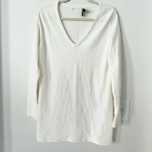 Sara Campbell Cashmere Blend Cream V-neck Sweater M